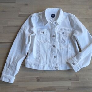 J.Crew Classic White Denim Jacket NEW! Womens Size Medium Silver Button
